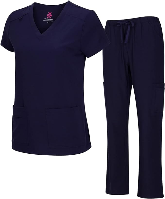 Natural Uniforms Women's Cool Stretch V-Neck Top and Cargo Pant Scrub Set