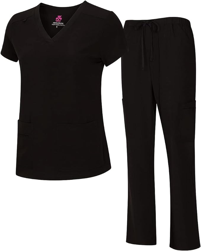 Natural Uniforms Women's Cool Stretch V-Neck Top and Cargo Pant Scrub Set