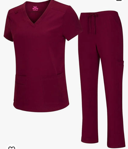 Natural Uniforms Women's Cool Stretch V-Neck Top and Cargo Pant Scrub Set