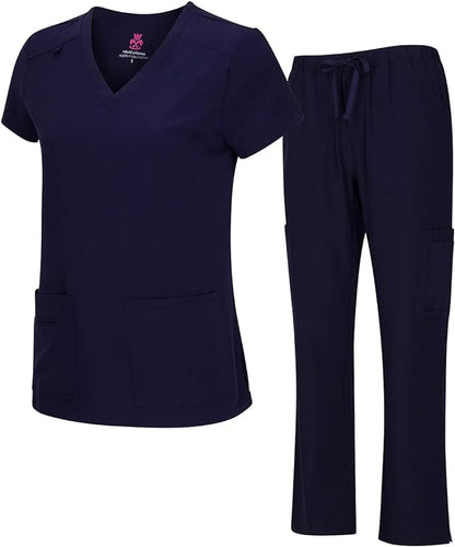 Natural Uniforms Women's Cool Stretch V-Neck Top and Cargo Pant Scrub Set